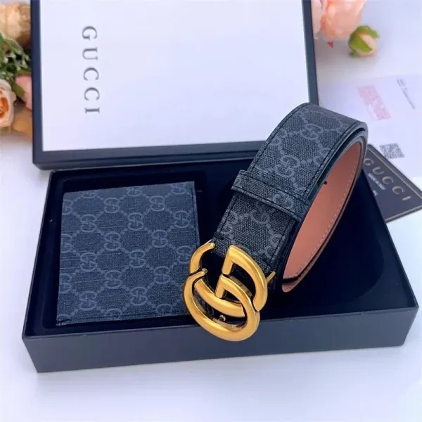 Gucci GG Marmont Belt and Wallet Set Black Monogram Gold Hardware - 1