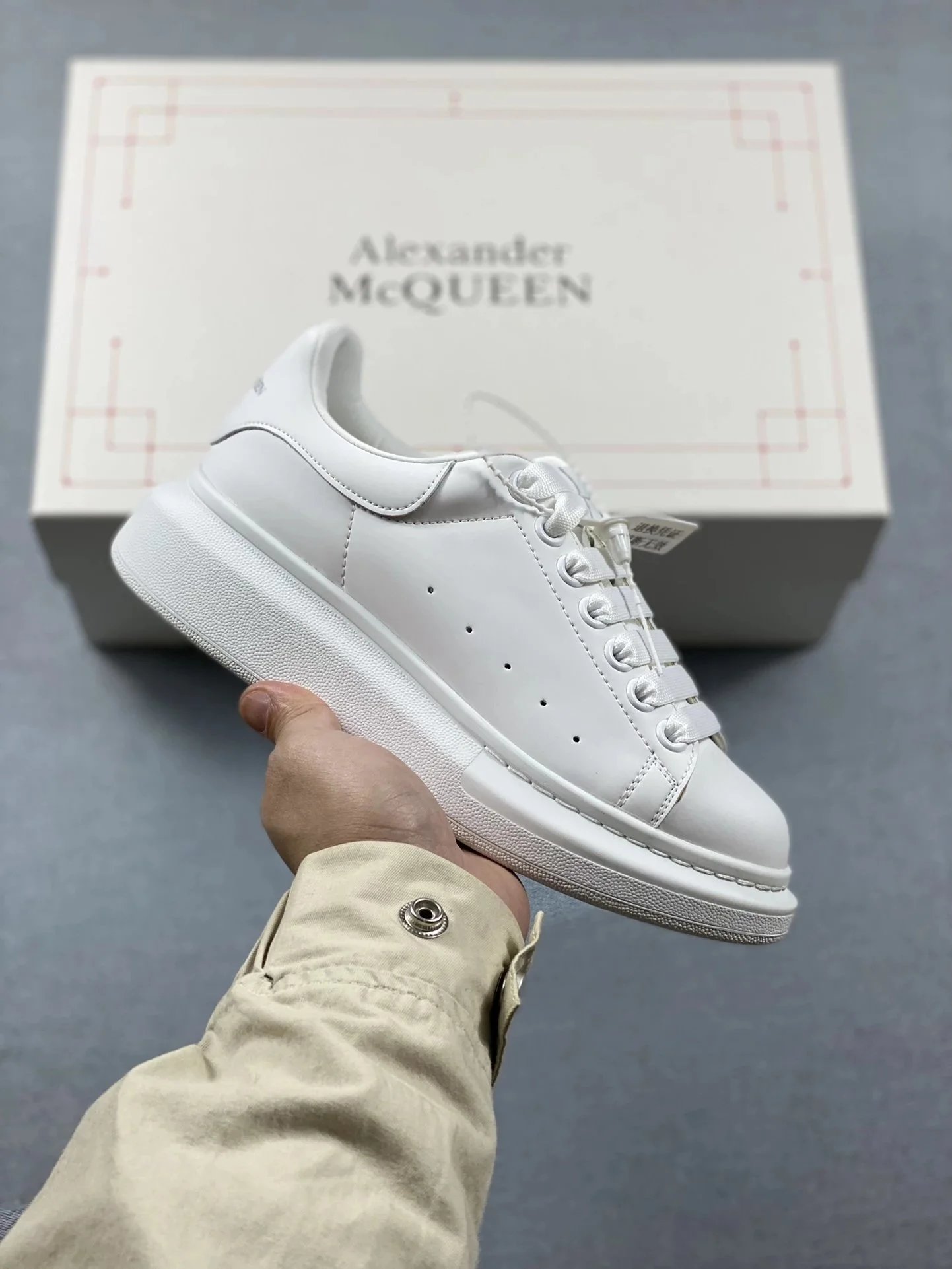 Alexander McQueen Oversized Sneaker White with Lime Green Heel Tab Sneakers - 4