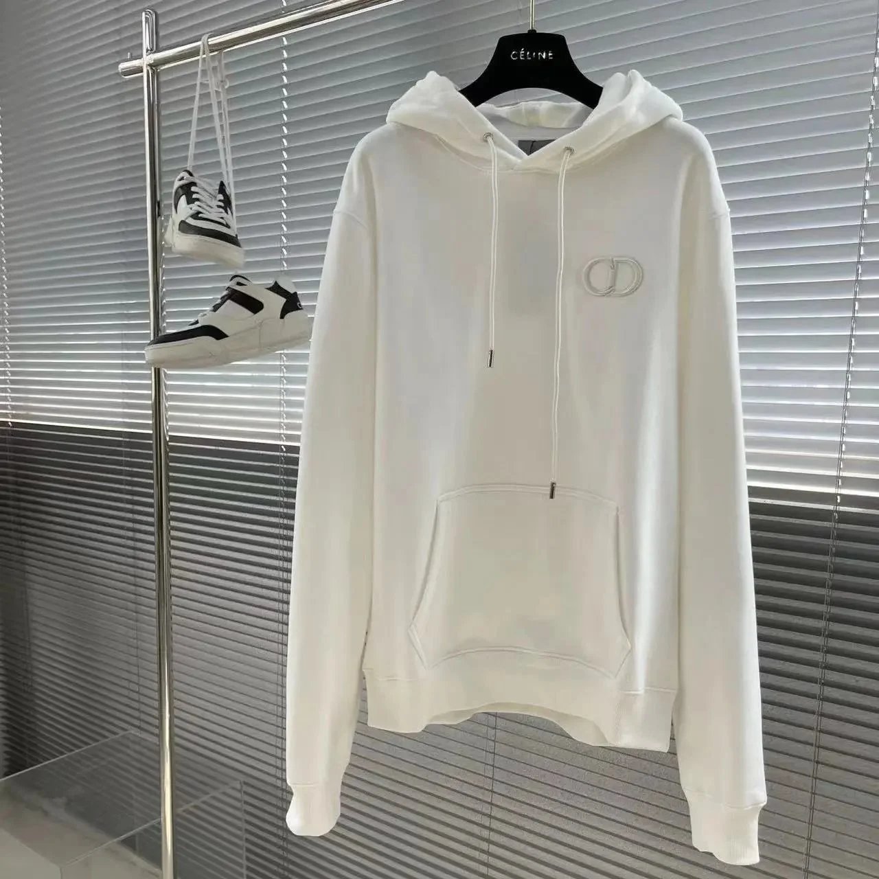 Dior CD Logo Embroidered White Hoodie - 6