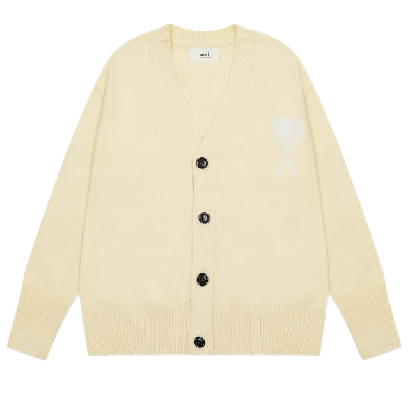 Ami Paris Heart Logo Cardigan White - 7