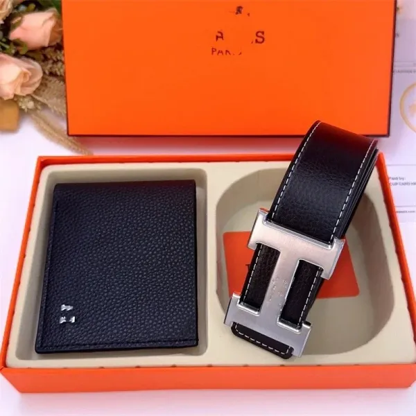 Hermès Constance Belt and Bifold Wallet Set Black Leather Accessories - 1