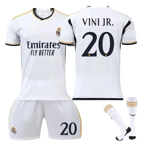 Real Madrid 2023-24 Home Jersey Set White with Gold Trim - 1
