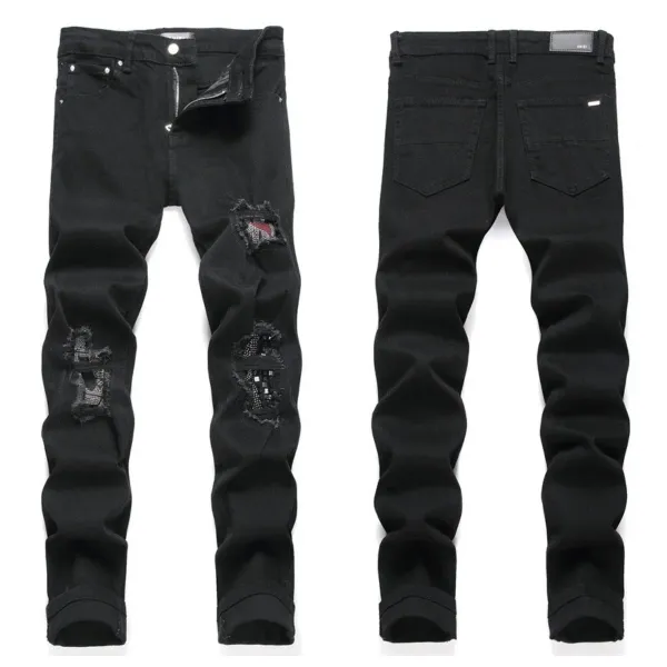 Amiri Distressed Slim Fit Black and Gray Denim Jeans - 8