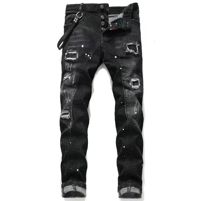 DSQUARED2 Paint Splatter Distressed Black Jeans - 10