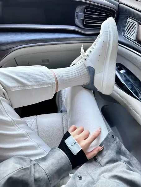 Alexander McQueen Oversized Sneaker White with Sky Blue Heel Tab Sneakers - 11