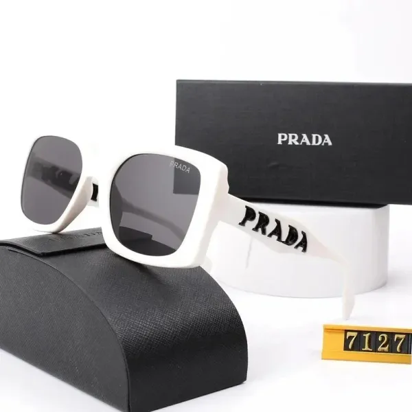 Prada Square Frame White Sunglasses with Logo Temples - 1