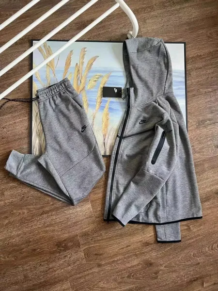 Nike Tech Fleece Full-Zip Hoodie and Joggers Gray Tracksuit - 1