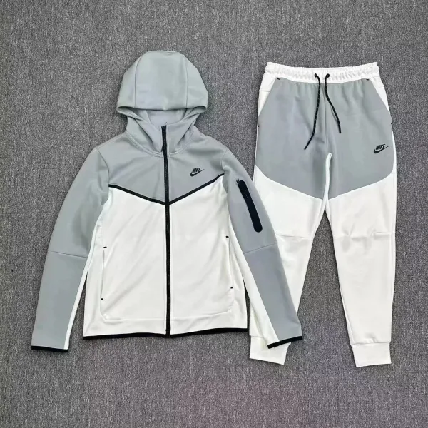 Nike Tech Fleece Windrunner Hoodie and Joggers Set Gray/White Tracksuit - 1