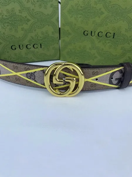 Gucci GG Marmont Belt Yellow Web Canvas Belt - 1