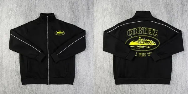 Cortez Track Jacket Black with Neon Yellow Graphics Outerwear - 1