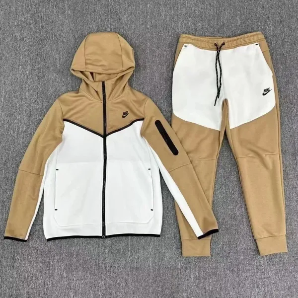 Nike Tech Fleece Hoodie and Joggers Beige and White Tracksuit - 1