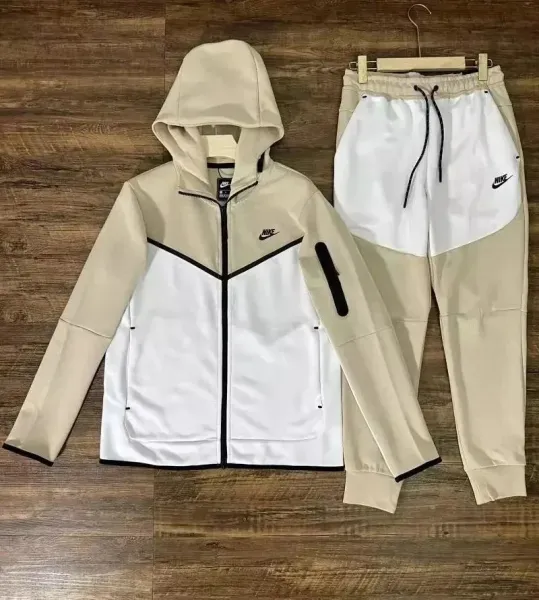 Nike Tech Fleece Windrunner Hoodie and Joggers Beige/White Tracksuit - 1