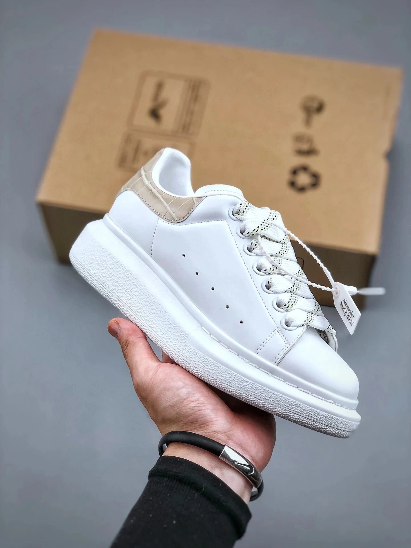 Alexander McQueen Oversized Sneaker White with Lime Green Heel Tab Sneakers - 10