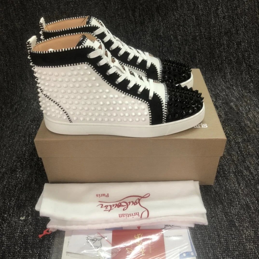 Christian Louboutin Louis Junior Spikes Black and White High-Top Sneakers