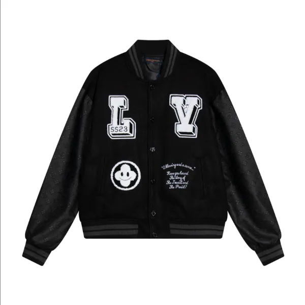 Louis Vuitton x Virgil Abloh LV Varsity Jacket Yellow Black Leather-Sleeve Outerwear - 5