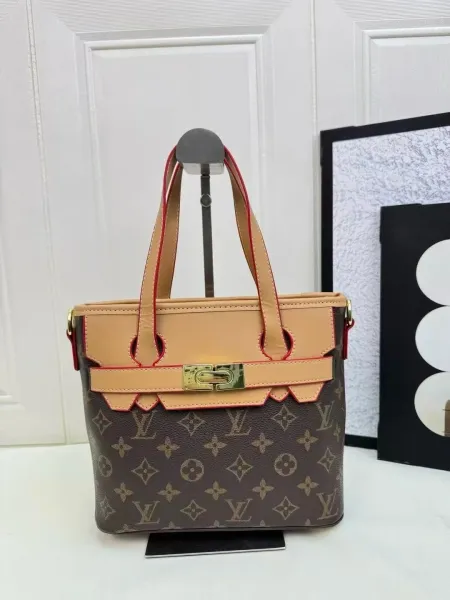 Louis Vuitton Monogram Canvas Petite Boîte Chapeau Handbag in Brown and Beige with Red Trim - 1