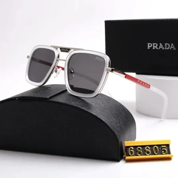 Prada Square Frame Sunglasses with Red Temple Accents - 1
