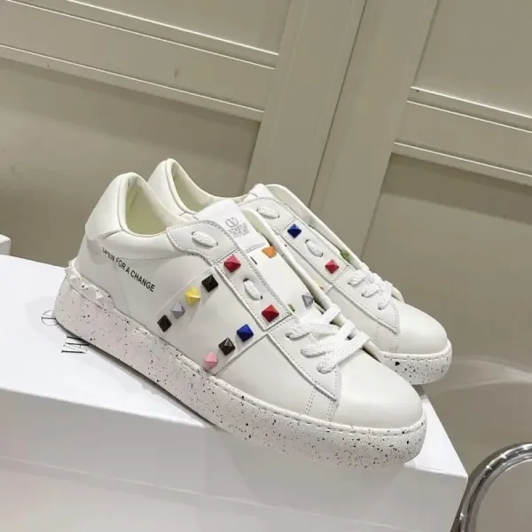 Valentino Rockstud Spike Low-Top White Speckled Sneakers - 1