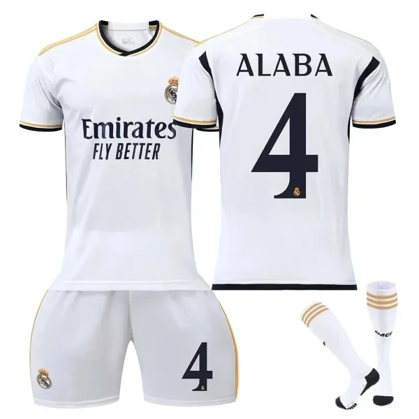 Real Madrid 2023-24 Home Kit Alaba #4 White Jersey Set - 1