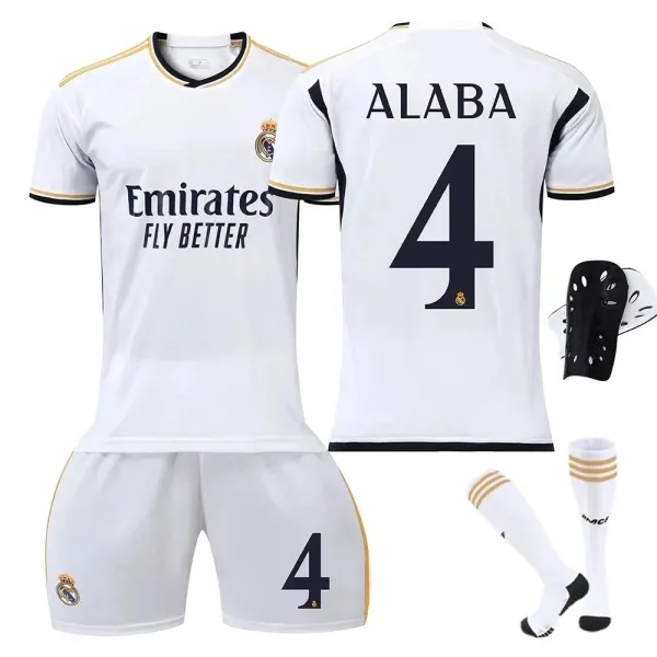 Real Madrid 2023-24 Home Kit Alaba #4 White Jersey Set - 1