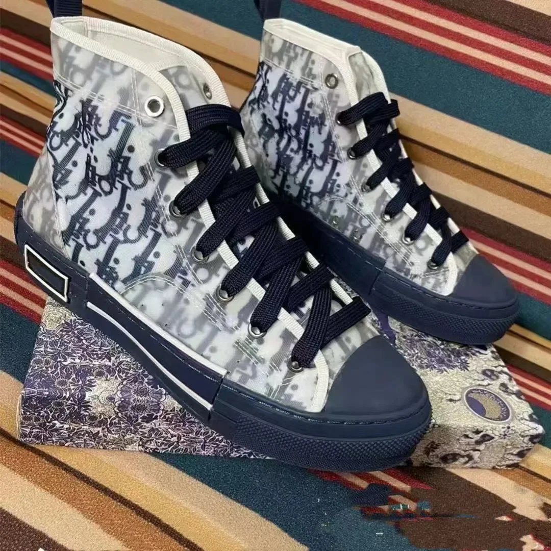 Dior B23 High-Top Sneakers Monogram Print Navy and White - 1