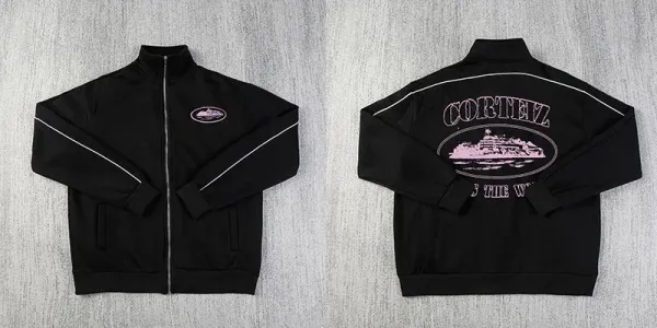 Cortez Track Jacket Black with Pink Graphic - 1