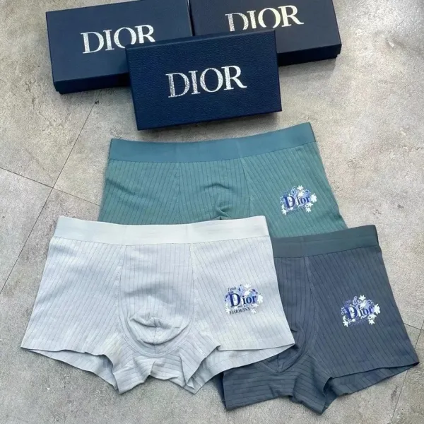Dior Harmony Ribbed Boxer Briefs in Seafoam, Light Gray, and Charcoal - 1