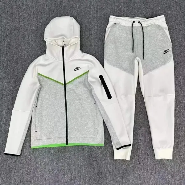 Nike Tech Fleece Windrunner Hoodie and Joggers Set White/Gray/Green - 1