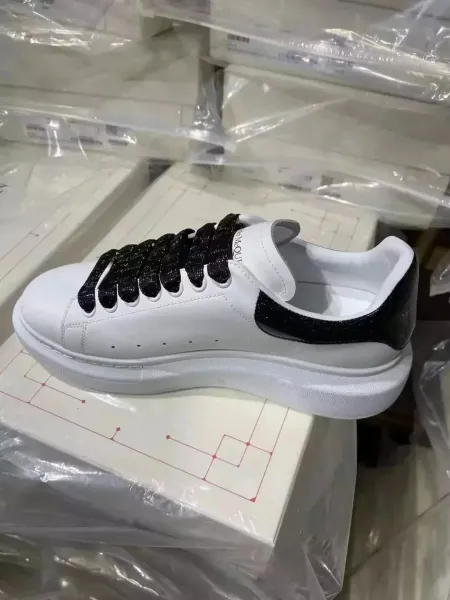 Alexander McQueen Oversized Sneaker White with Black Glitter Accents Sneakers - 1