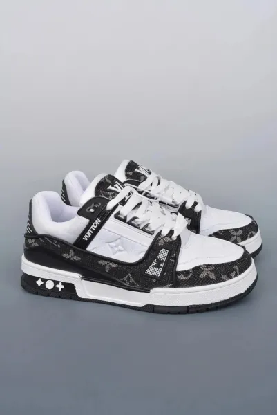 Louis Vuitton Trainer Monogram Denim White Black Sneakers - 1