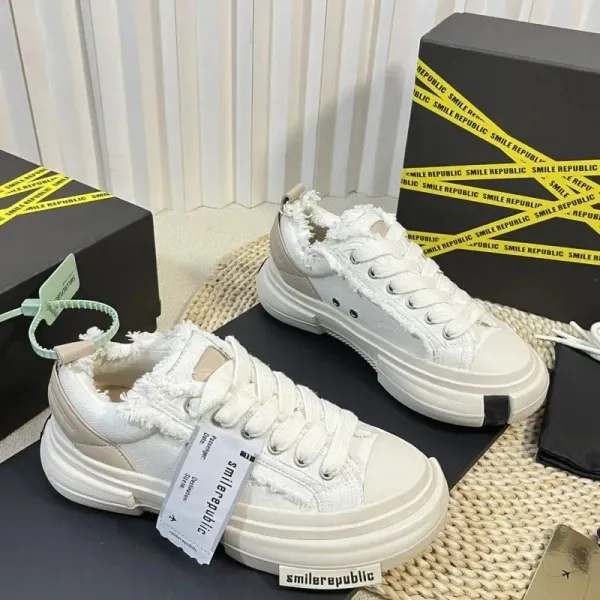 SmileRepublic Frayed Edge Chunky Sneakers Black/White - 4