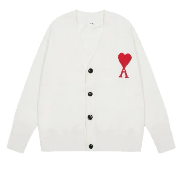 Ami Paris Heart Logo Cardigan White - 1