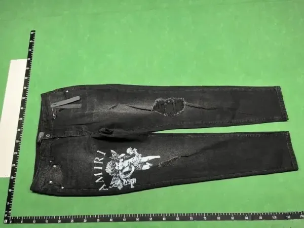 Amiri Distressed Slim Fit Black and Gray Denim Jeans - 44