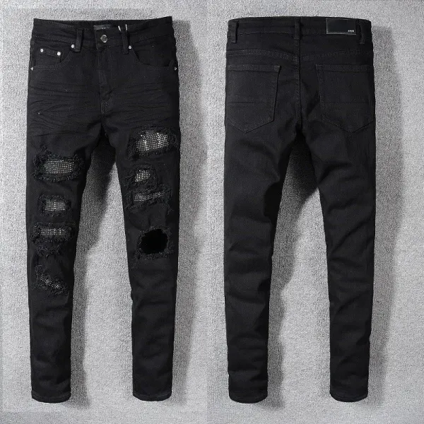 Amiri Distressed Slim Fit Black and Gray Denim Jeans - 9