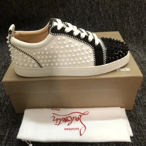 Christian Louboutin Louis Junior Spikes White and Black Sneakers - 1