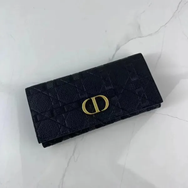 Dior Lady Dior Oblique Quilted Long Wallet Black - 1