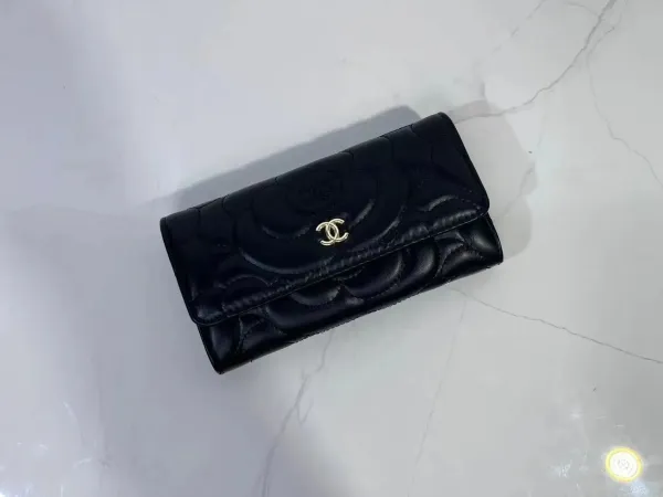 Chanel 22 Bag Flap Wallet Black Quilted Leather Long Wallet - 1