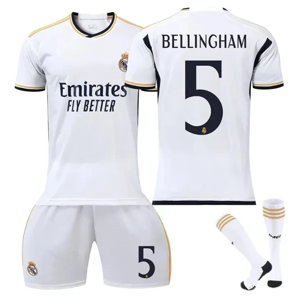 Real Madrid 2023-24 Home Kit Bellingham #5 White Jersey Set - 1