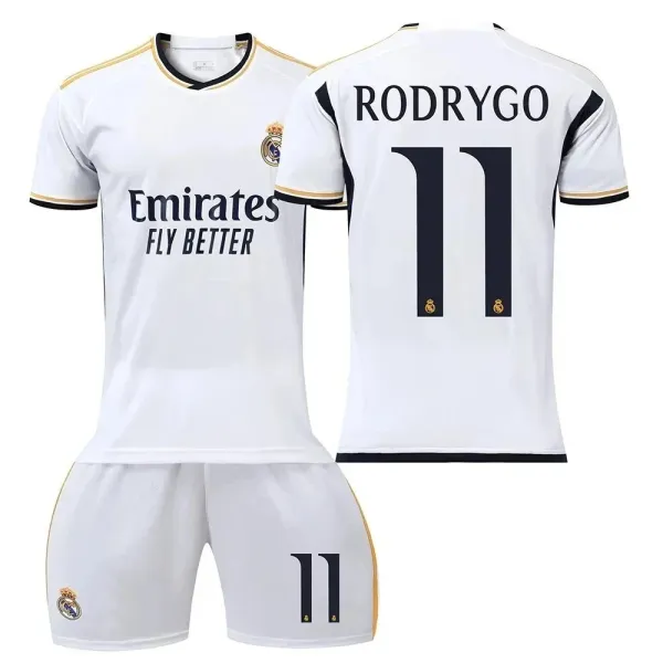 Real Madrid 2023-24 Home Kit Rodrygo #11 White Jersey Set - 1
