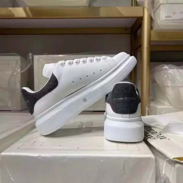 Alexander McQueen Oversized Sneakers White with Black Croc-Embossed Heel Sneakers - 1