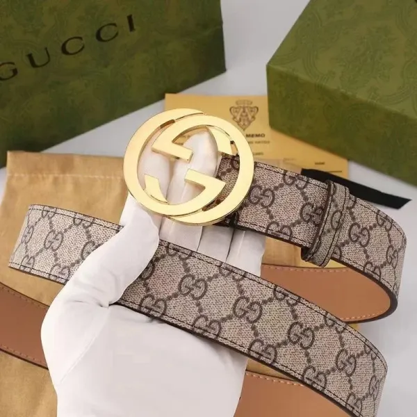 Gucci GG Marmont Belt Beige Canvas with Gold-Tone Buckle - 1