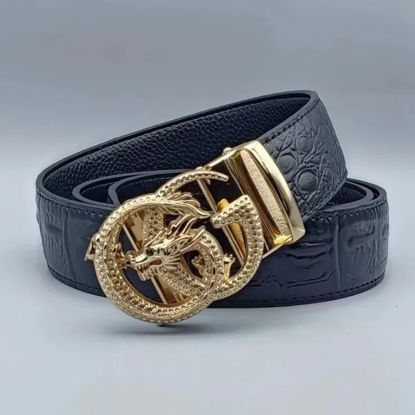 Gucci Dragon-Embossed Crocodile-Texture Leather Belt Black - 1
