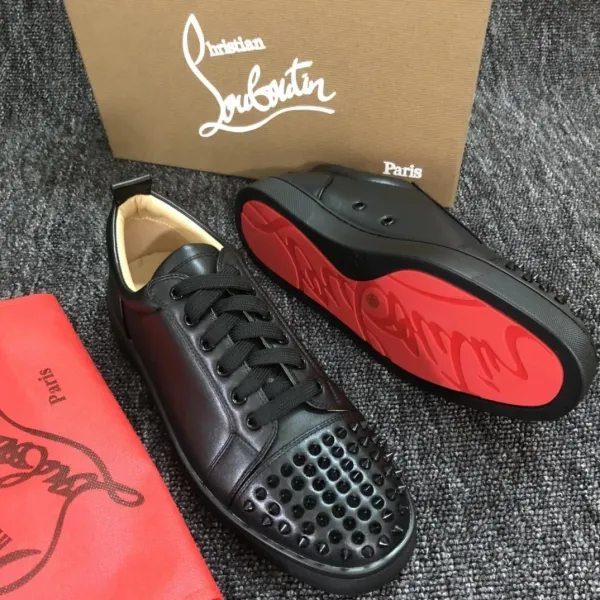 Christian Louboutin Louis Junior Spikes Black Leather Sneakers - 1