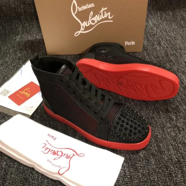 Christian Louboutin Louis Junior Spikes Black Red Sole Sneakers - 1