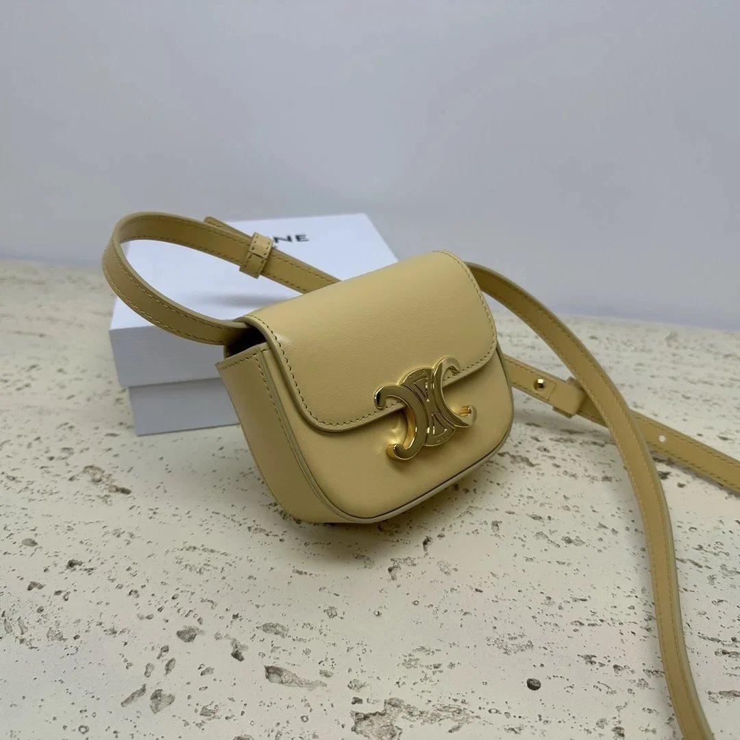 Celine Triomphe Mini Saddle Bag Beige Crossbody Bag - 4