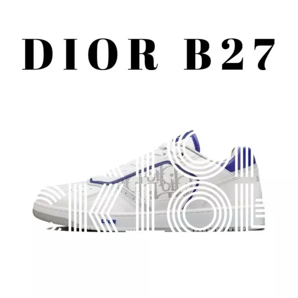 Dior B27 White and Blue Oblique Sneakers - 1