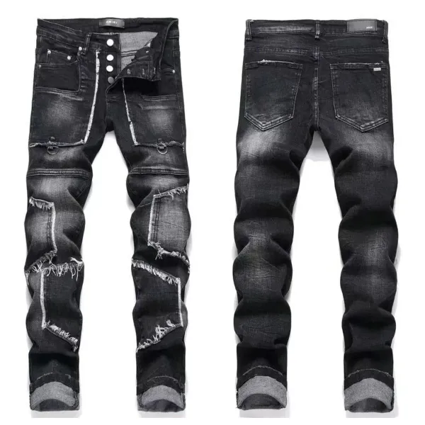 Amiri Distressed Slim Fit Black and Gray Denim Jeans - 11