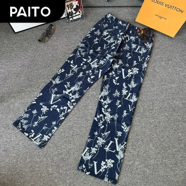 Louis Vuitton Monogram Floral Print Wide-Leg Jeans Navy - 1