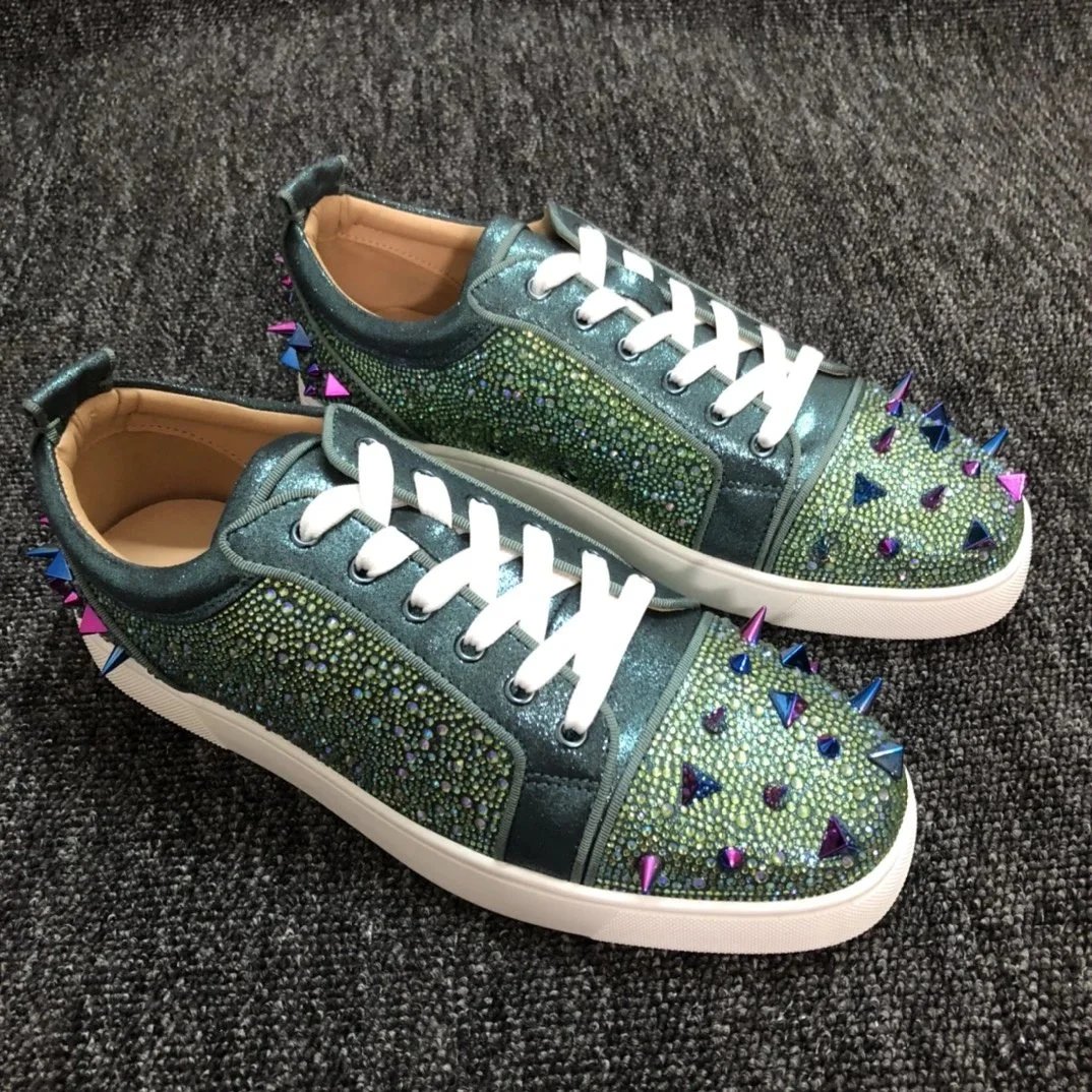 Christian Louboutin Louis Junior Spikes Emerald Green Crystal-Embellished Sneakers
