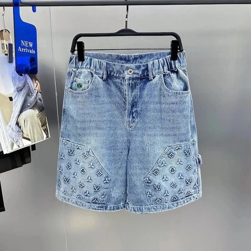 LV Monogram Denim Shorts & Black T-Shirt Set